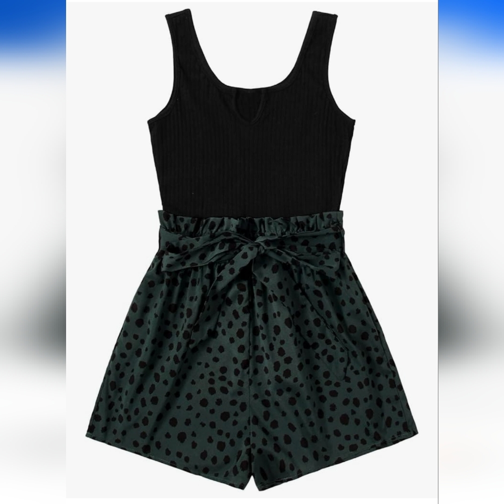 Black and Green Polka Dot Romper